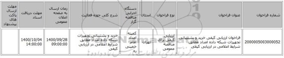 فراخوان ارزیابی کیفی خرید و پشتیبانی تجهیزات شبکه داده امداد مطابق شرایط اعلامی در ارزیابی کیفی 