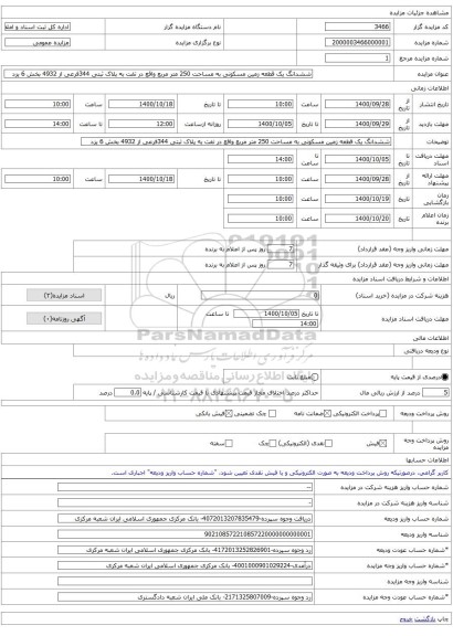 ششدانگ یک قطعه زمین مسکونی به مساحت 250 متر مربع واقع در تفت به پلاک ثبتی 344فرعی از 4932 بخش 6 یزد