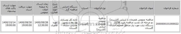 مناقصه عمومی همزمان با ارزیابی (فشرده) دو مرحله ای تجدید مناقصه خرید 2250 دستگاه تبلت مورد نیاز مناطق محروم استان گلستان 