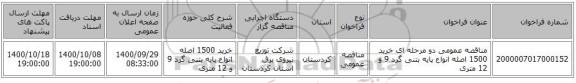 مناقصه عمومی دو مرحله ای خرید 1500 اصله انواع پایه بتنی گرد 9 و 12 متری