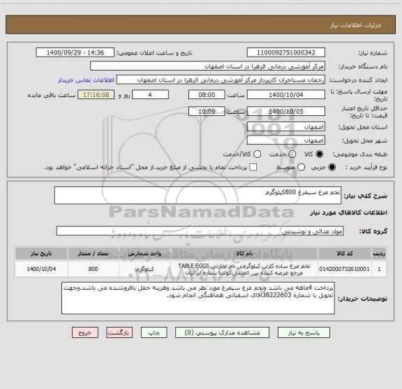 استعلام تخم مرغ سیمرغ 800کیلوگرم