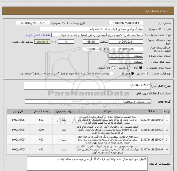 استعلام مصرفی بیهوشی