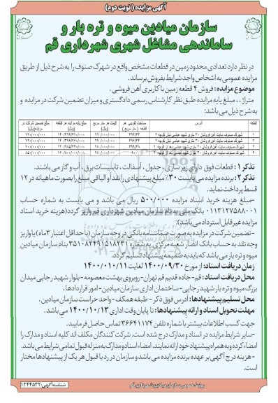 مزایده،مزایده فروش 4 قطعه زمین با کاربری آهن فروشی نوبت دوم 