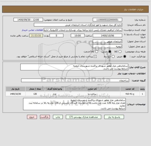 استعلام ساماندهی مزار مطهر شهدای پراکنده شهرستان ارومیه
شزایط پیوست می باشد.