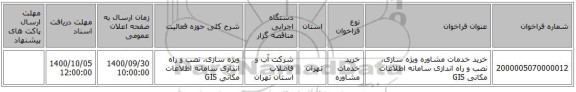 خرید خدمات مشاوره ویژه سازی، نصب و راه اندازی سامانه اطلاعات مکانی GIS 