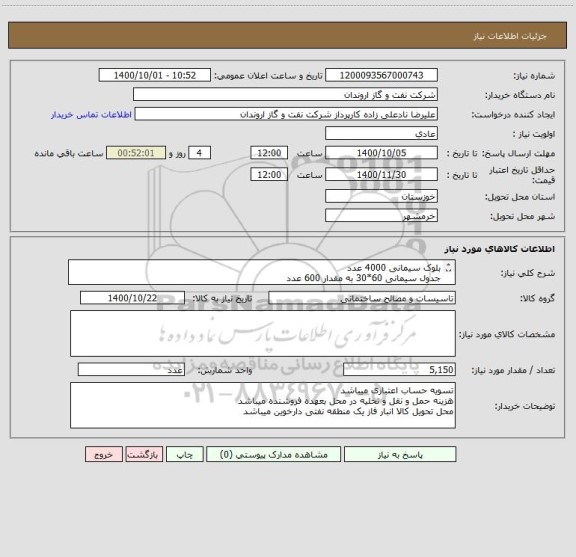 استعلام بلوک سیمانی 4000 عدد
جدول سیمانی 60*30 به مقدار 600 عدد
سیمان 500 پاکت
ماسه شسته 50 تن