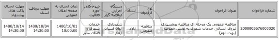 مناقصه عمومی یک مرحله ای مناقصه برونسپاری نیروی انسانی خدمات شهری به بخش خصوصی (نوبت دوم)