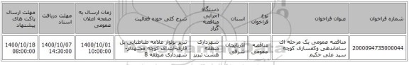 مناقصه عمومی یک مرحله ای ساماندهی وکفسازی کوچه سید علی حکیم