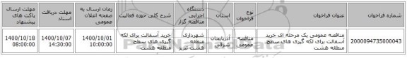 مناقصه عمومی یک مرحله ای خرید آسفالت برای لکه گیری های سطح منطقه هشت