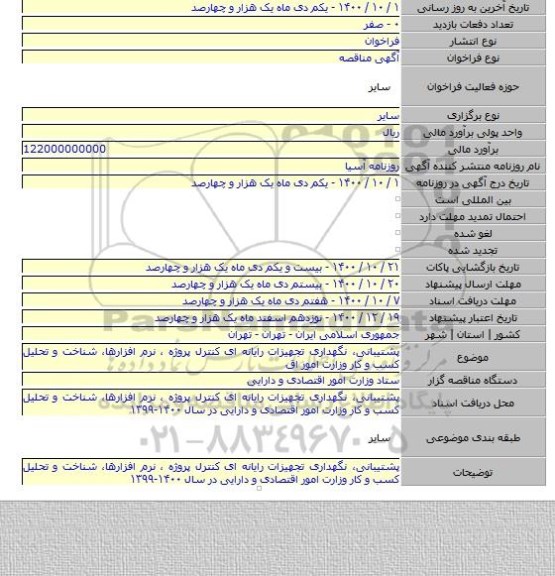 پشتیبانی، نگهداری تجهیزات رایانه ای کنترل پروژه ، نرم افزارها، شناخت و تحلیل کسب و کار وزارت امور اق