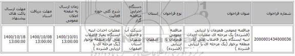 مناقصه عمومی همزمان با ارزیابی (فشرده) یک مرحله ای عملیات احداث ابنیه ایستگاه پمپاژ فاضلاب علی آباد منطقه برخوار  (یک مرحله ای با ارزیابی فشرده )