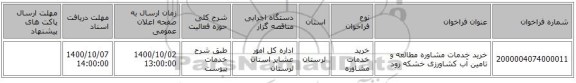 خرید خدمات مشاوره مطالعه و تامین آب کشاورزی خشکه رود