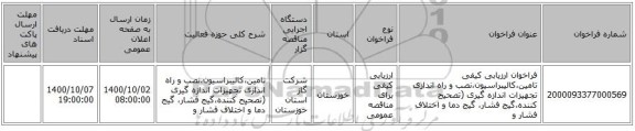 فراخوان ارزیابی کیفی تامین،کالیبراسیون،نصب و راه اندازی تجهیزات اندازه گیری (تصحیح کننده،گیج فشار، گیج دما و اختلاف فشار و