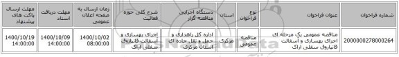 مناقصه عمومی یک مرحله ای اجرای بهسازی و آسفالت قانیاروق سفلی اراک 