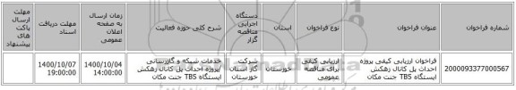 فراخوان ارزیابی کیفی پروژه احداث پل کانال زهکش ایستگاه TBS جنت مکان