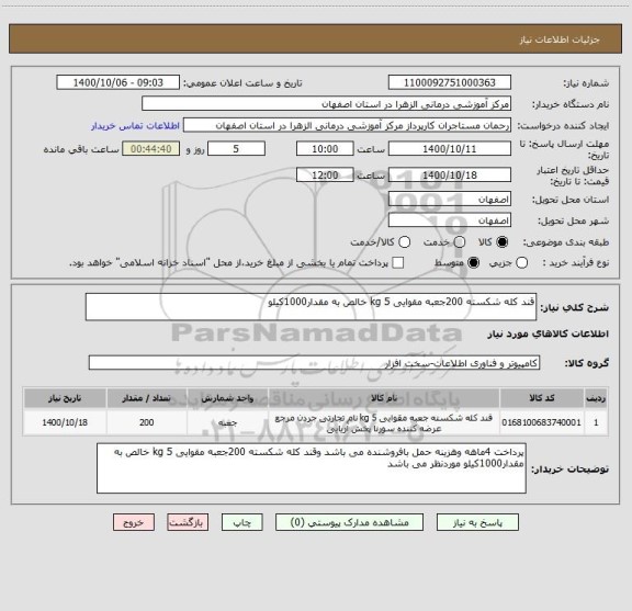 استعلام قند کله شکسته 200جعبه مقوایی 5 kg خالص به مقدار1000کیلو