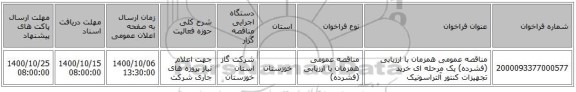 مناقصه عمومی همزمان با ارزیابی (فشرده) یک مرحله ای خرید  تجهیزات کنتور آلتراسونیک