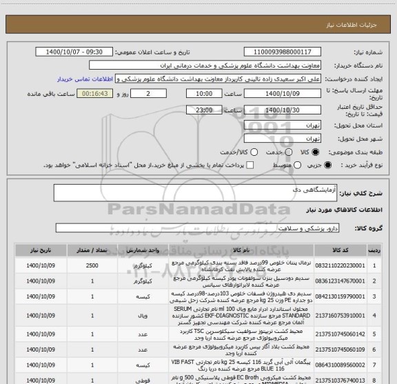 استعلام آزمایشگاهی دی 