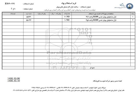 استعلام نازل مشعل های بویلر