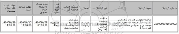 مناقصه عمومی همزمان با ارزیابی (فشرده) یک مرحله ای عملیات فنی و مهندسی و به زراعی فضای سبز پیمان الف ناحیه 1