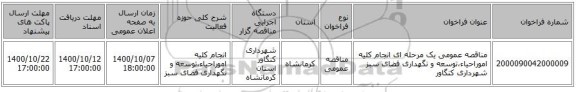 مناقصه عمومی یک مرحله ای انجام کلیه اموراحیاء،توسعه و نگهداری فضای سبز شهرداری کنگاور 