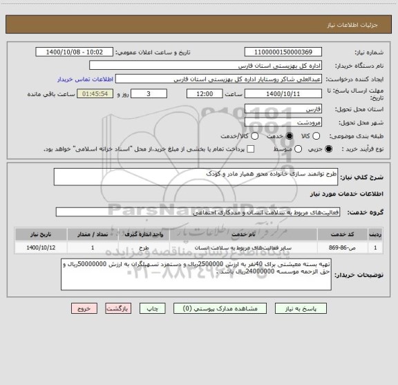 استعلام طرح توانمند سازی خانواده محور همیار مادر و کودک 