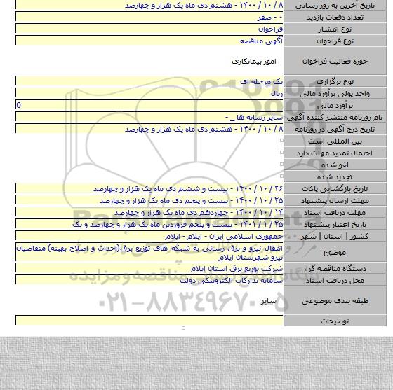 انتقال نیرو و برق رسانی به شبکه های توزیع برق(احداث و اصلاح بهینه)  متقاضیان نیرو  شهرستان ایلام