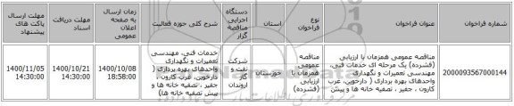 مناقصه عمومی همزمان با ارزیابی (فشرده) یک مرحله ای خدمات فنی، مهندسی تعمیرات و نگهداری واحدهای بهره برداری ( دارخوین، غرب کارون ، جفیر ، تصفیه خانه ها و پیش 