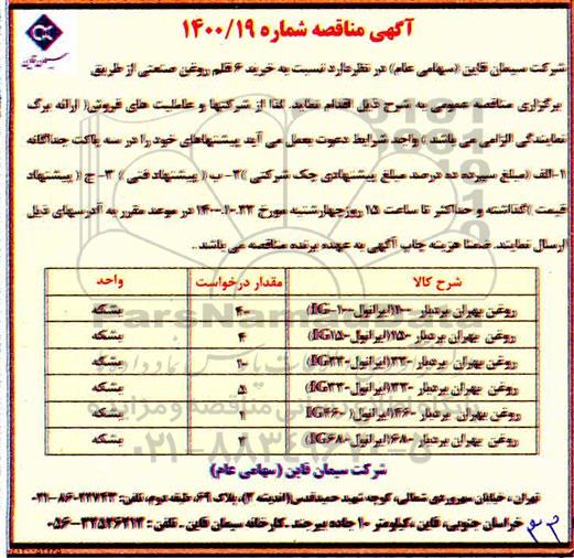 مناقصه خرید 6 قلم روغن صنعتی