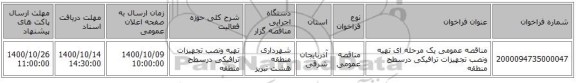 مناقصه عمومی یک مرحله ای تهیه ونصب تجهیزات ترافیکی درسطح منطقه