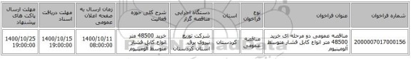 مناقصه عمومی دو مرحله ای خرید 48500 متر انواع کابل فشار متوسط آلومینیوم