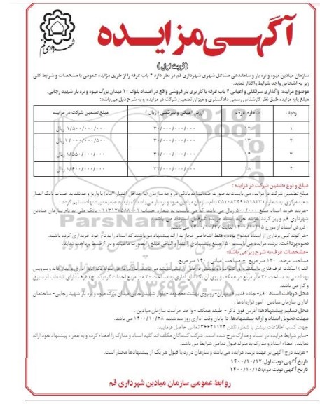 مزایده واگذاری 4 باب غرفه