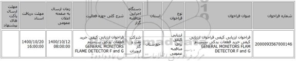 فراخوان ارزیابی کیفی فراخوان ارزیابی کیفی خرید قطعات یدکی سیستم GENERAL MONITORS FLAM DETECTOR F and G