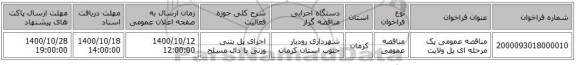 مناقصه عمومی یک مرحله ای پل ولایت 