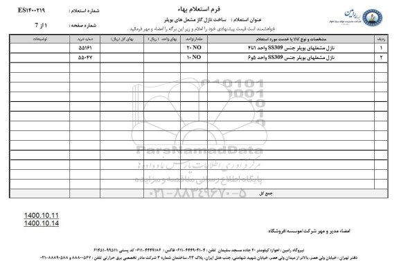 استعلام نازل مشعلهای بویلر ...