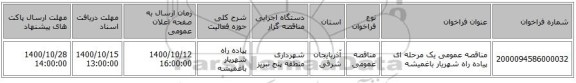 مناقصه عمومی یک مرحله ای   پیاده راه شهریار باغمیشه