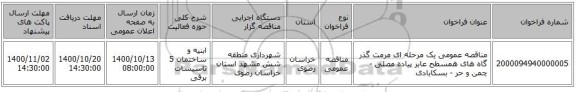 مناقصه عمومی یک مرحله ای مرمت گذر گاه های همسطح عابر پیاده مصلی -چمن و حر - بسکابادی