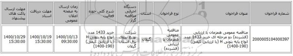 مناقصه عمومی همزمان با ارزیابی (فشرده) دو مرحله ای خرید 1433 عدد انواع پایه بتونی H (با ارزیابی کیفی) (190-1400)