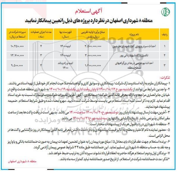 استعلام احداث سردر ورودی ...