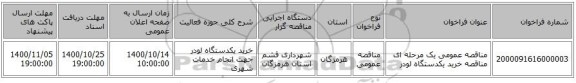 مناقصه عمومی یک مرحله ای مناقصه خرید یکدستگاه لودر