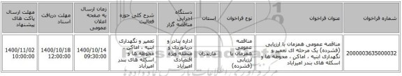 مناقصه عمومی همزمان با ارزیابی (فشرده) یک مرحله ای تعمیر و نگهداری ابنیه ، اماکن ، محوطه ها و اسکله های بندر امیرآباد