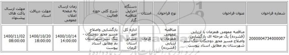 مناقصه عمومی همزمان با ارزیابی (فشرده) یک مرحله ای بازگشایی واصلاح مسیر محور دوجنگان -تنگ سبز شهرستان بم مطابق اسناد پیوست 