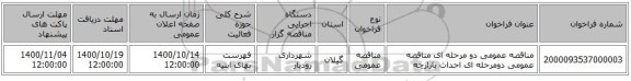 مناقصه عمومی دو مرحله ای مناقصه عمومی دومرحله ای احداث بازارچه