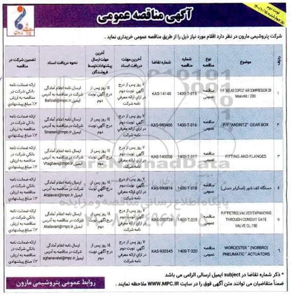 مناقصه خرید ATLAS COPCO..... - نوبت دوم