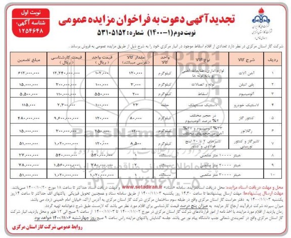 تجدید نوبت  دوم مزایده آهن آلات و ...