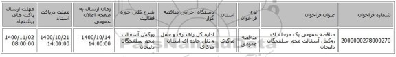 مناقصه عمومی یک مرحله ای روکش آسفالت محور سلفچگان-دلیجان