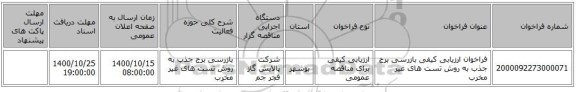 فراخوان ارزیابی کیفی بازرسی برج جذب به روش تست های غیر مخرب