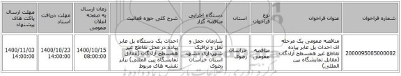 مناقصه عمومی یک مرحله ای احداث پل عابر پیاده تقاطع غیر همسطح آزادگان (مقابل نمایشگاه بین المللی)