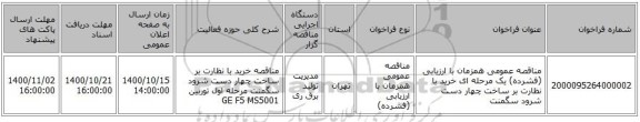 مناقصه عمومی همزمان با ارزیابی (فشرده) یک مرحله ای خرید با نظارت بر ساخت چهار دست شرود سگمنت