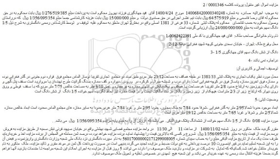 مزایده فروش یکباب تجاری به پلاک ثبتی 1381/33